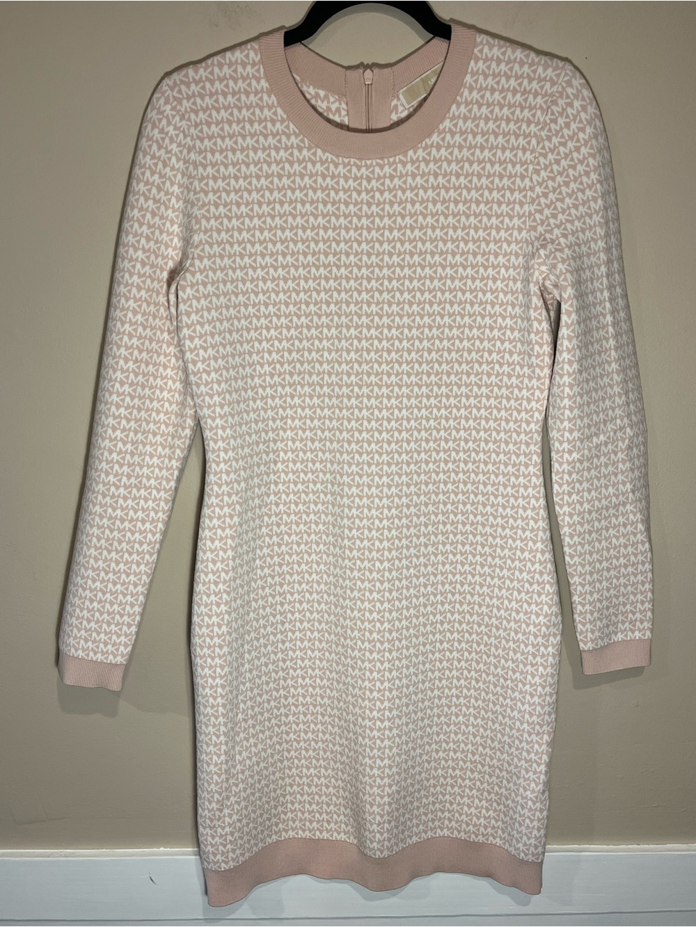 Michael Kors Mini MK Logo Jacquard Dress Long Sleeve Powder Blush Pink size M